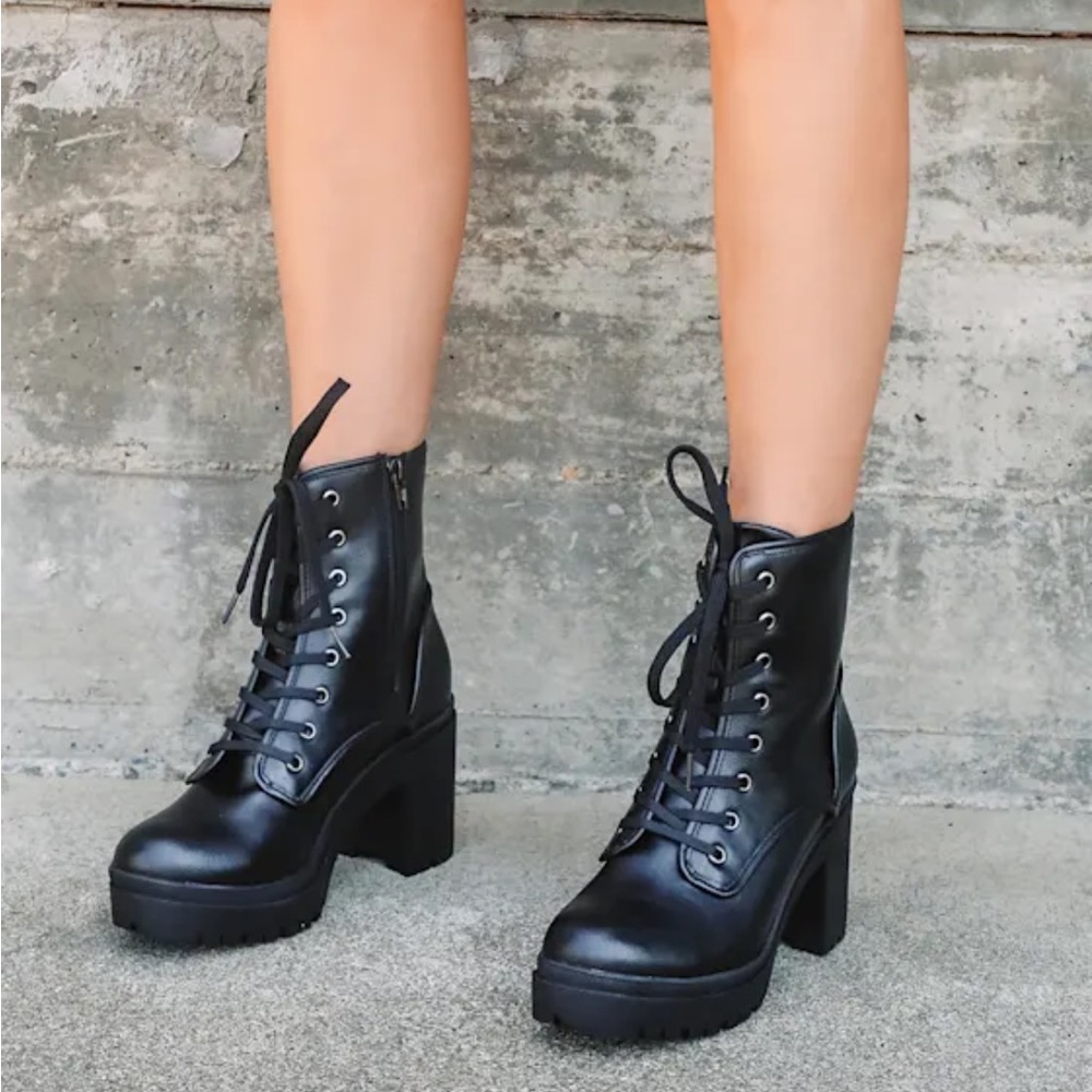 Lulu's Black Combat Lace-Up Boots
